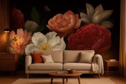 fotobehang-vintage-bloemen-op-zwarte-achtergrond-woonkamer