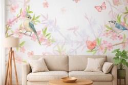 otobehang-aquarel-bloemen-vogels-en-vlinders-sfeervolle-woonkamer