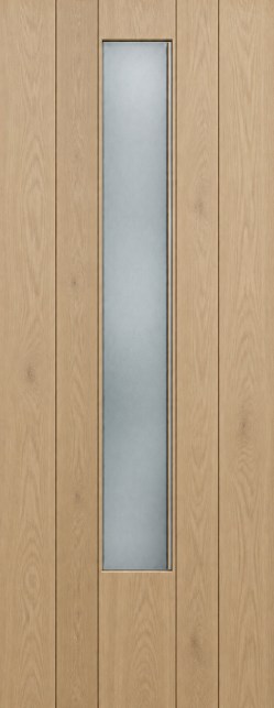 moderne eiken voordeur met verticale ruit M03 als XL deursticker zonder witte buitenrand