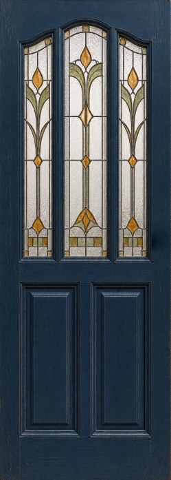 vintage donkerblauwe voordeur met sierglas V06 als XL deursticker zonder witte buitenrand