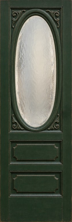 vintage groene voordeur met ovaal sierglas V15 als XL deursticker zonder witte buitenrand