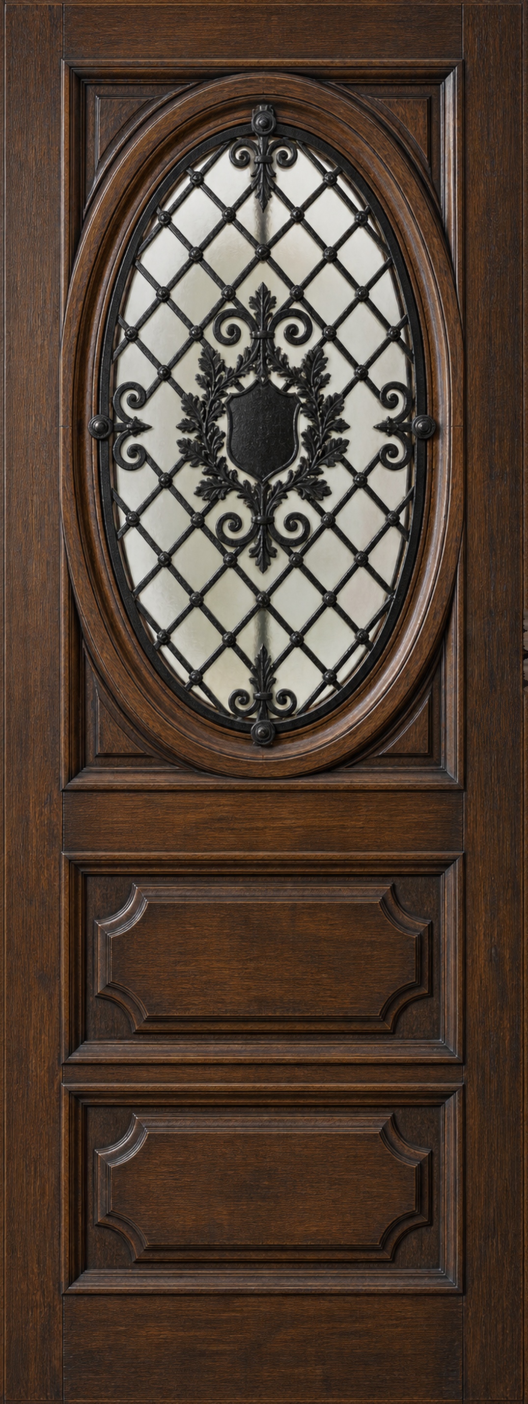 vintage houten voordeur met ovaal ruitrooster V24 als XL deursticker zonder witte buitenrand