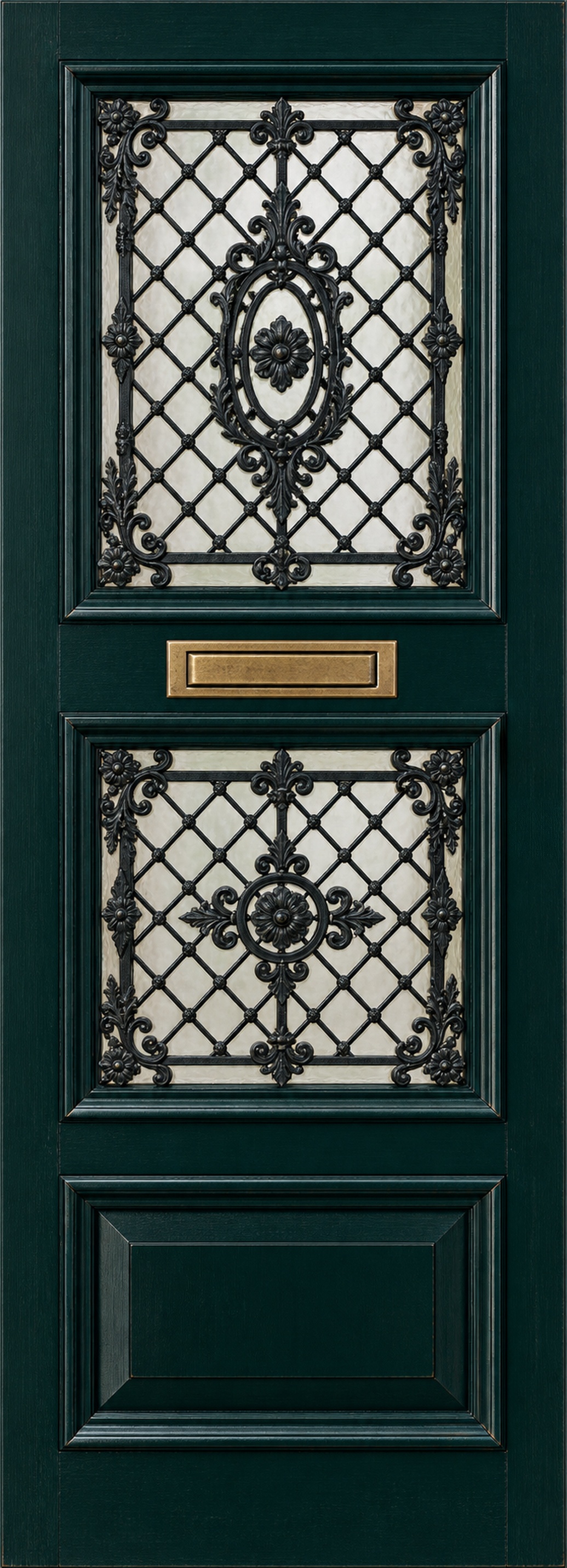vintage groene voordeur met dubbele roosters V30 als XL deursticker zonder witte buitenrand